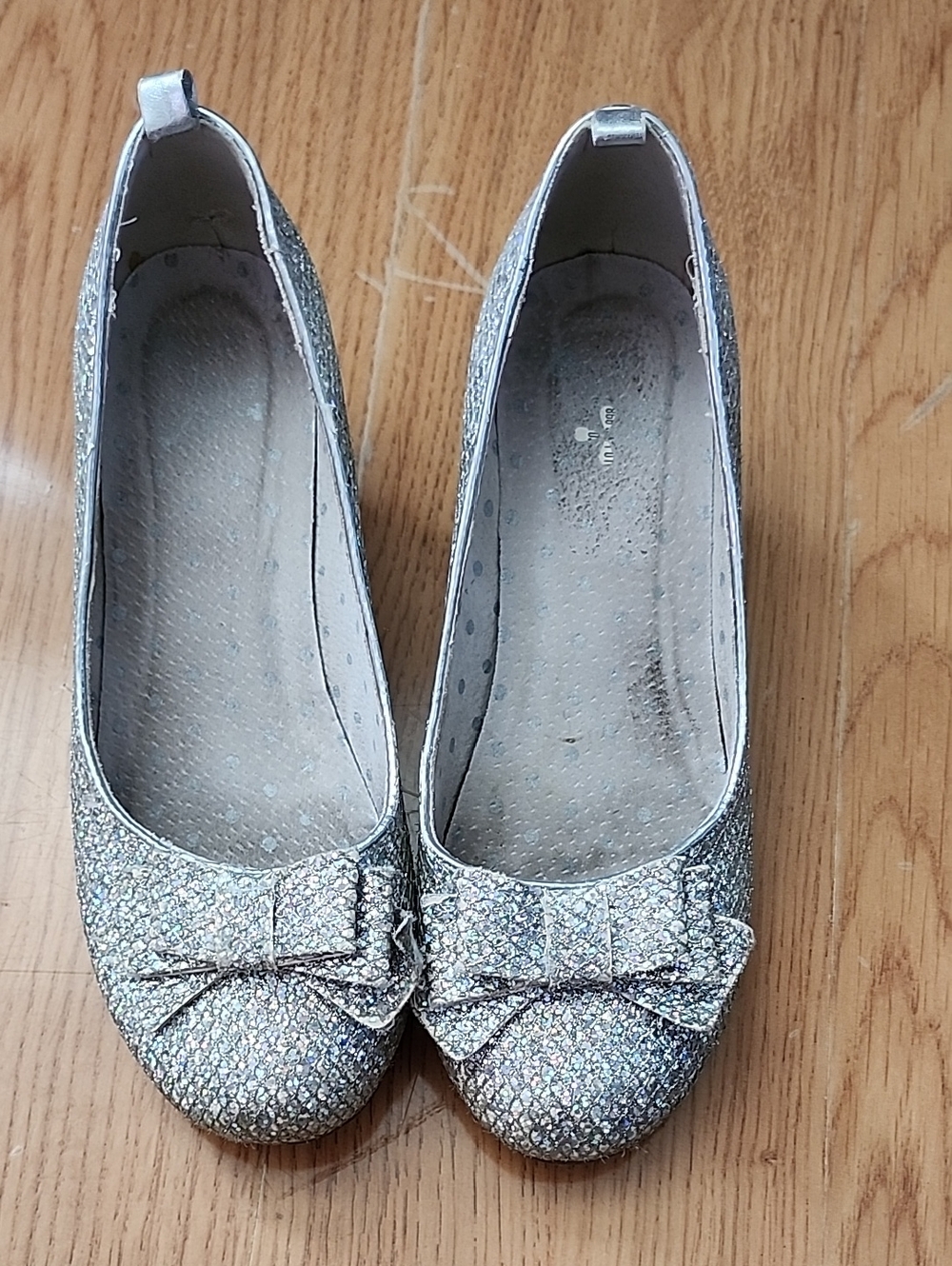 Sparkling Silver Bow Ballet Heels for Girl Size 2M